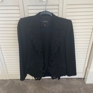 Escada Ruffle Scallop Black Wool Pant Suit Sz 34